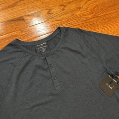 New 01.ALGO Performance Henley Long Sleeve Shirt Mens Medium Blue Stretch Casual
