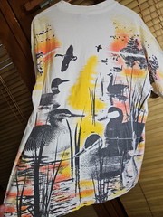 Vintage 90s Single Stitch Ducks Loons AOP All Over Print Nature Tee T Shirt XXL