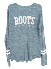 Roots Canada Mens XL Heather Blue Slub Crew Neck Preppy Heritage Casual Y2K