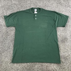 Vintage Russell Athletic Mens Medium Dark Green Short Sleeve Henley NuBlend