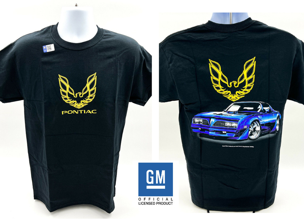 1977 Pontiac Trans Am T-Shirt – Black w/ Firebird Logo Emblem – Licensed