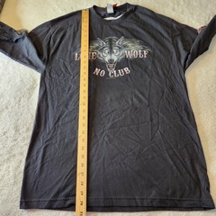 Lone Wolf No Club Biker Motorcycle Double-Sided/Flame Sleeves Graphic Tee Sz L