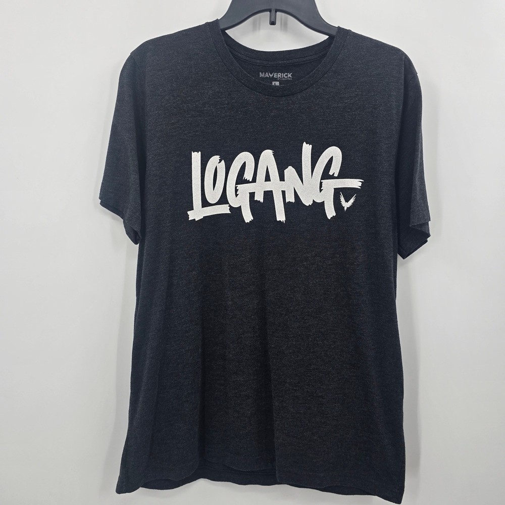 Maverick by Logan Paul T-Shirt Mens Large Logang Graphic Grey Short Sleeve Tee