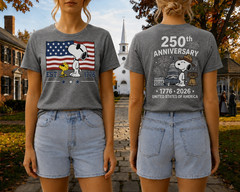 Snoopy 250th Anniversary T Shirt Front Back 1776 2026 America 4th Of July Tee