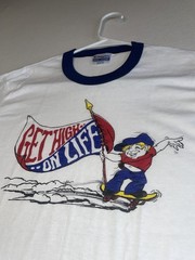 NEW VINTAGE 80s Hanes Ringer Shirt Get High On Life Skateboard Cartoon M 38-40