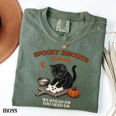 Vintage Spooky Biscuits Bakery Shirt Cute Black Cat Halloween Kneading Tee