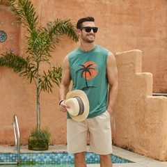 Mens Hawaiian Beach Tank Tops Palm Tree Print Sleeveless Muscle T-Shirts Casual