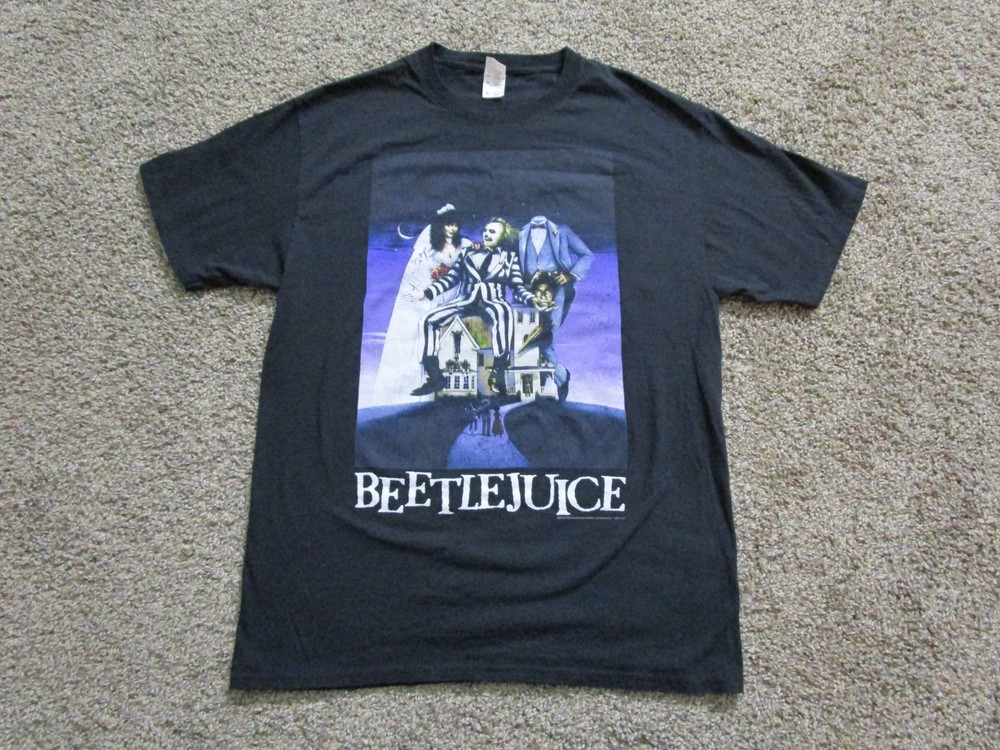 Beetlejuice Shirt Mens Medium Black Graphic Horror Movie Halloween