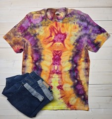 L Tie-Dye Marijuana Leaf Graphic T-Shirt Cotton Knit Crew Neck Multicolor