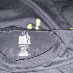 Smiley World Mens Size Medium T-Shirt Black Yellow Graffiti Drip Face Oversized