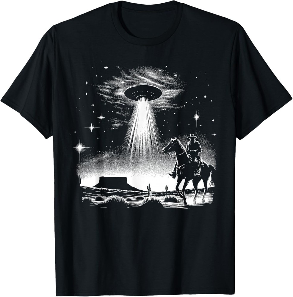 Retro Cowboy UFO Desert Encounter Vintage Sci-Fi Tee T-Shirt