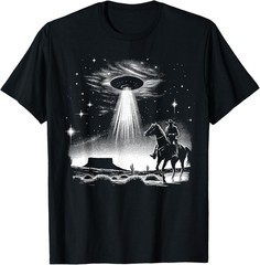 Retro Cowboy UFO Desert Encounter Vintage Sci-Fi Tee T-Shirt