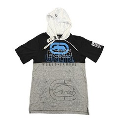 Ecko Unltd Hooded Shirt Mens Small Grey Marled Rhino Graphic Tee Colorblock New