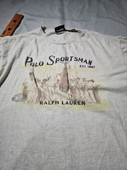 Vtg Polo Sport Shirt Mens Large Beige Sportsman Fishing Preppy Graphic Tee Y2k