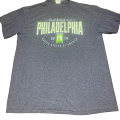 Delta Pro Weight Mens Philadelphia Graphic T-Shirt L Blue Gray Short Sleeve Tee
