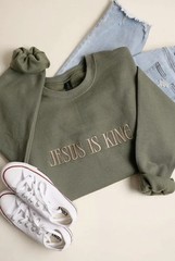 Jesus Is King Embroidered Sweatshirt Green NWT | Fashion City | L