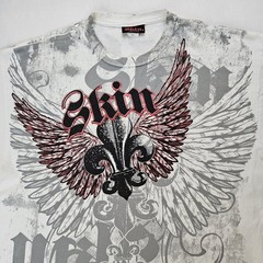 Vintage Skin Industries T-Shirt Mens XL White Red Foil Graphic Double Sided Y2K