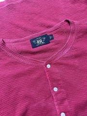 Double RL RRL Ralph Lauren Shirt Men’s Red Henley Waffle Knit Size Xlarge