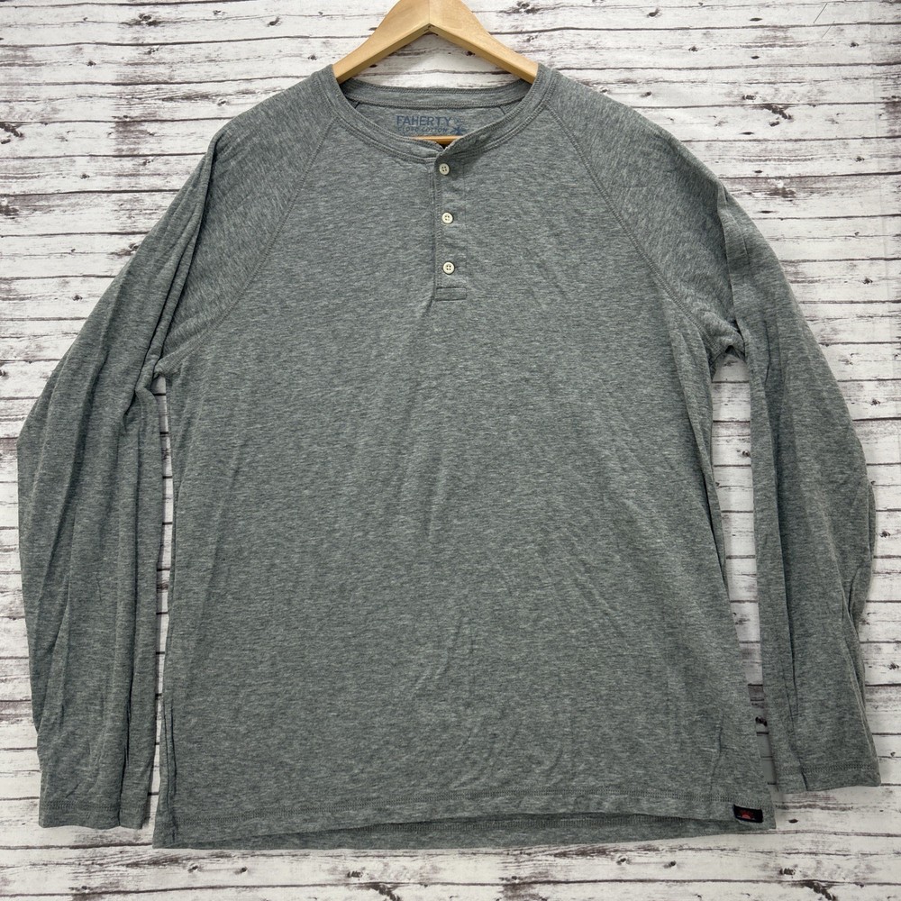 Faherty Henley Shirt Men’s XL Gray Heathered Cloud Cotton Casual Long Sleeve