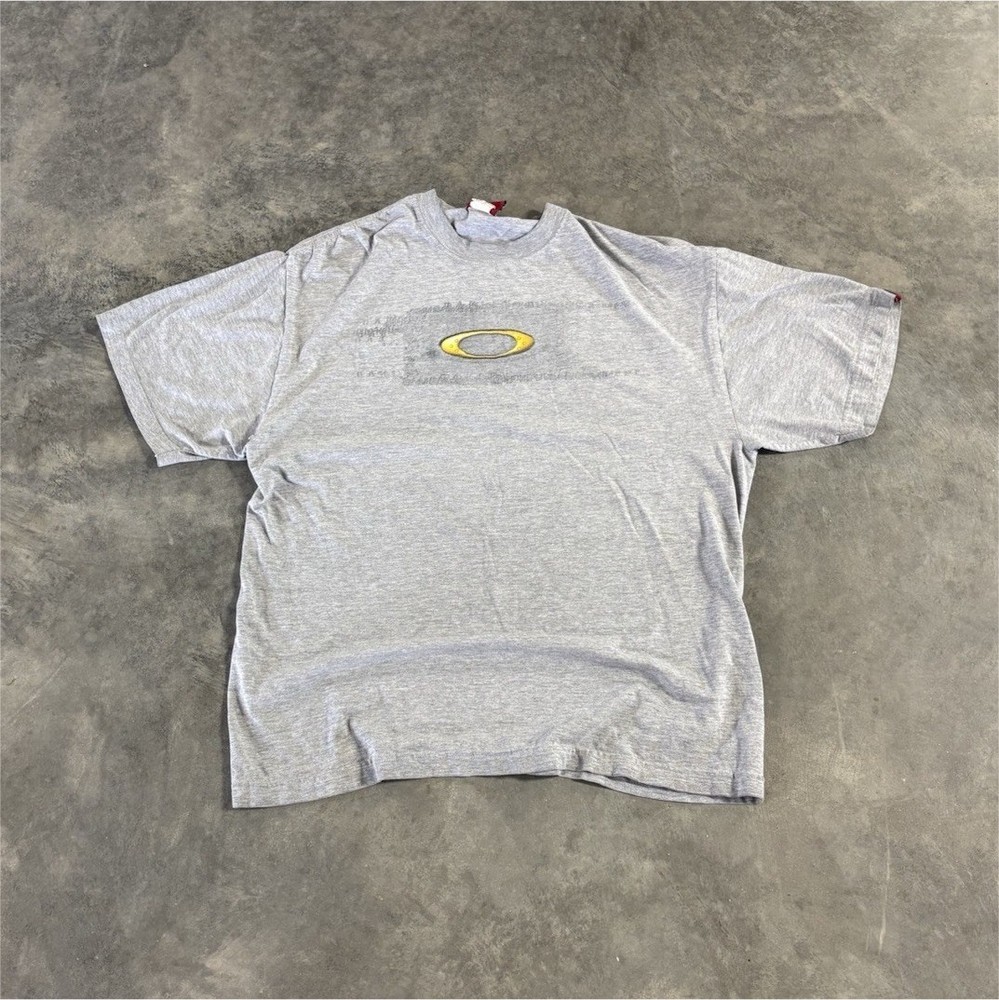 Oakley software Mens Gray Logo Graphic Crew Neck Short Sleeve T-Shirt XL Cotton