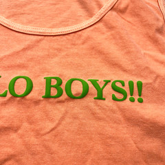 HELLO BOYS 3D Puff Logo Custom print men orange crop tank top by H.E.Arts design
