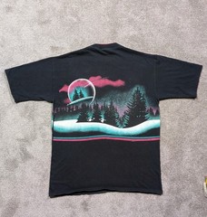VTG Cal Cru Habitat Shirt Northern Lights Trees Print 1991 Mens Size L Black