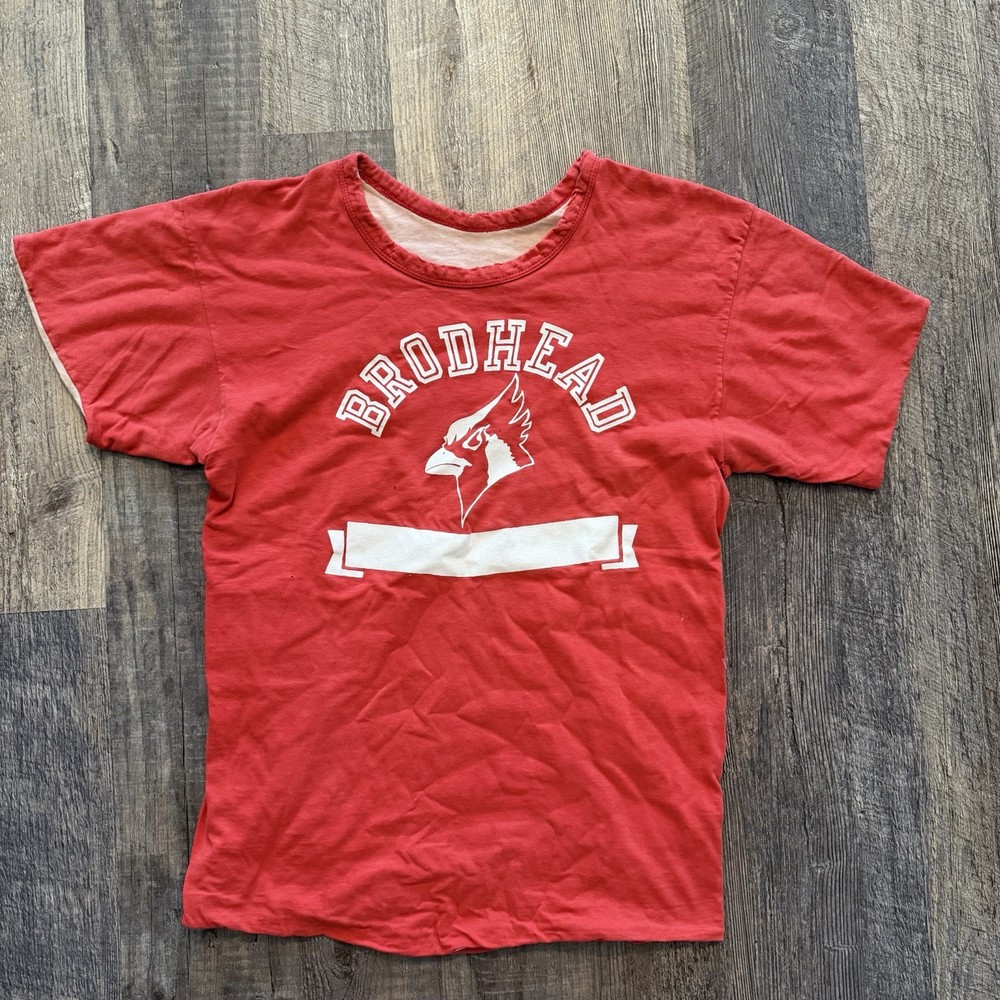 True Vintage 70s Champion Blue Bar Brodhead Red Cardinal Gym PE Tee Shirt