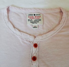 Lucky Brand California Henley Shirt Mens L White Pink Dyed Lightweight Cotton