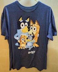 Bluey Extra Large Adult T-Shirt Chilli Bandit Bingo Bluey Over White Logo – XL