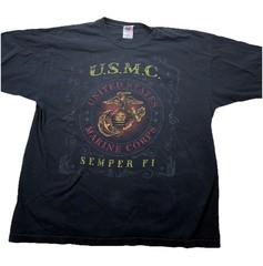 USMC United States Marine Corps Semper Fi Black T Shirt XL Made in America