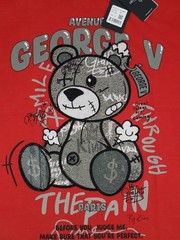 NWT Men’s Avenue George V Paris Red Teddy Bear Rhinestone T Shirt Size XL