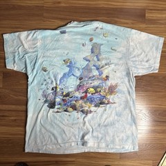 Vintage 1992 Liquid Blue Coral Reef Aquatic Sea Life Fish AOP Shirt XL Tie Dye