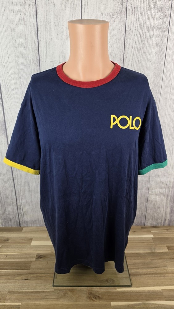 Polo Ralph Lauren Colorblock Ringer T Shirt Large Classic Fit Spellout VTG Style