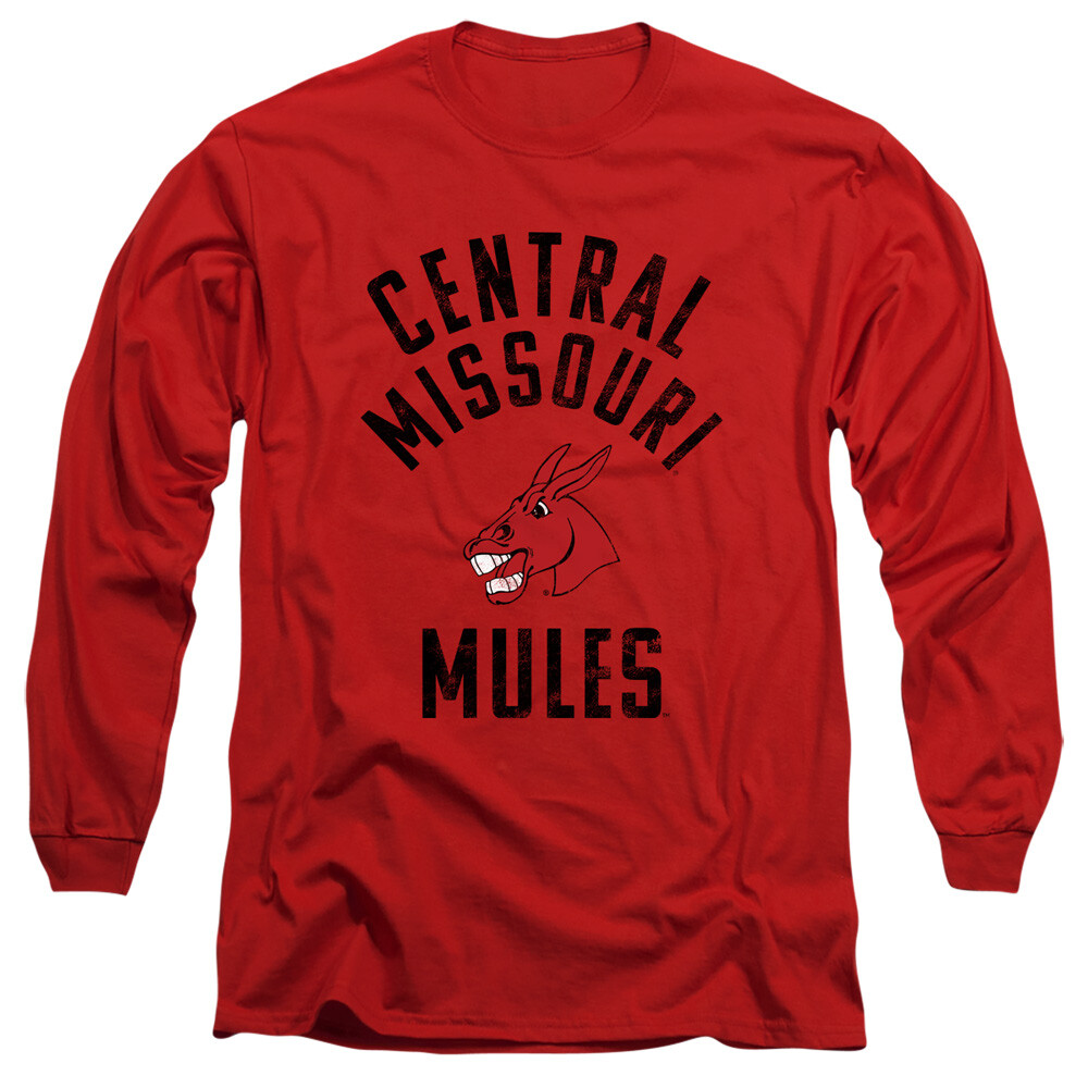 Uni of Central Missouri Adult Long Sleeve T-Shirt Mules Logo, Red, S-3XL