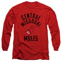 Uni of Central Missouri Adult Long Sleeve T-Shirt Mules Logo, Red, S-3XL