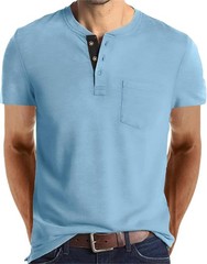 Mens Fashion Henley Shirts Long Sleeve Button Cotton T-Shirt with Pocket