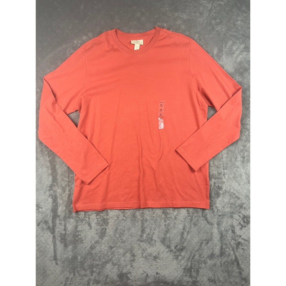 Dockers Mens Long Sleeve Crew Neck T Shirt Coral Organic Cotton XL New
