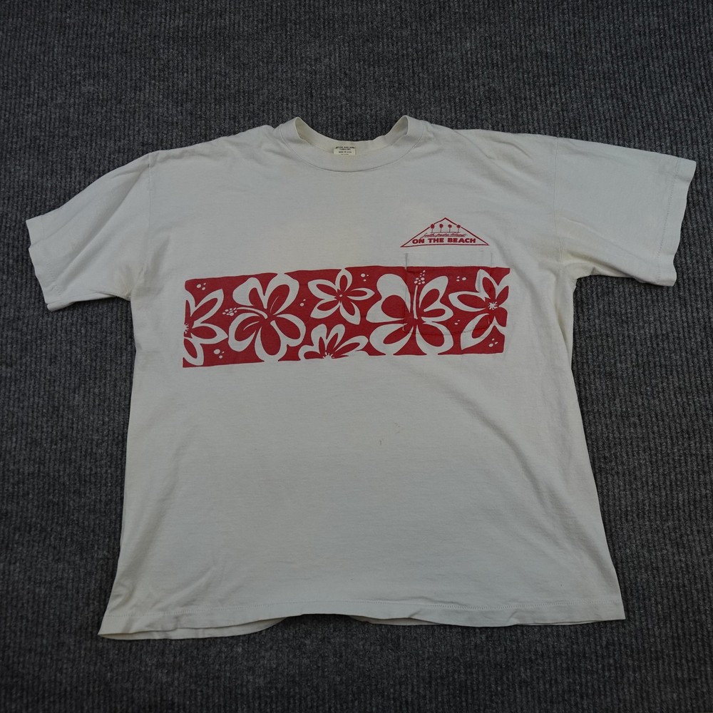 Vintage On The Beach Shirt Mens XL White Hawaiian Floral Single Stitch USA