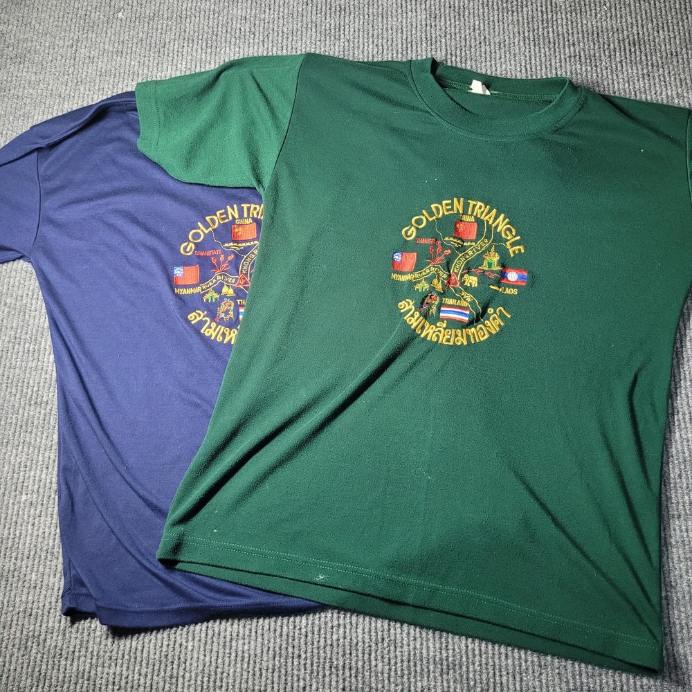 2x Golden Triangle XL Men’s T Shirt, China, Laos, Myanmar, Thailand Embroidered