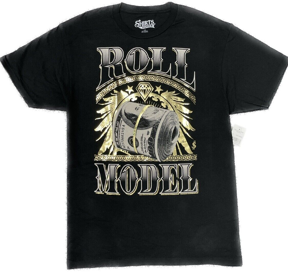 Men’s T Shirt – ROLL MODEL-100 DOLLAR BILL- 100% cotton Black New