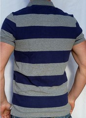 Superdry Men’s – STRIPE POLO – T-Shirt – NEW – Dark Marl Grey / Navy