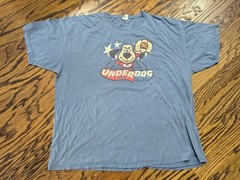 Vintage Underdog Blue SHIRT (3XL) TV Cartoon Dog Character 3X Y2K Distressed