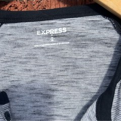 Express Heathered Gray and Black Long Sleeve Button Front Baseball Tee Shirt