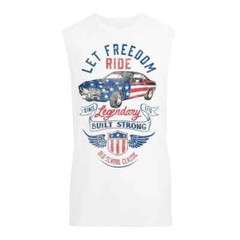 Way to Celebrate Men’s 4th of July Vintage Car Americana Muscle Tank White