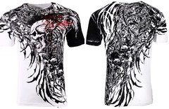 Xtreme Couture Affliction Men’s T-Shirt BRUTAL COMBAT White Skull Biker Tattoo
