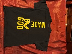 GildanShirt Mens L Black MADE BY GOD Graphic Short Sleeve Screen Print Logo