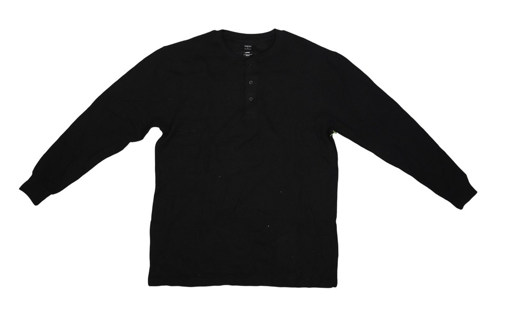 Bowery & Broome Shirt Mens Large Black Thermal Henley Long Sleeve Tagless