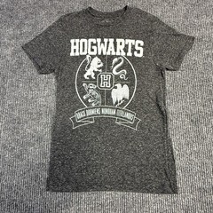 Harry Potter Hogwarts Crest Graphic T-Shirt Gray Linen Blend Mens Small S