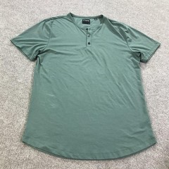 CUTS Henley Shirt Mens Large Green PYCA Pro Stretch Curved Hem Tee Soft Casual