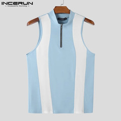 Tops 2025 American Style Fashion Men’S Spliced Contrast Zipper Design Vests Summ